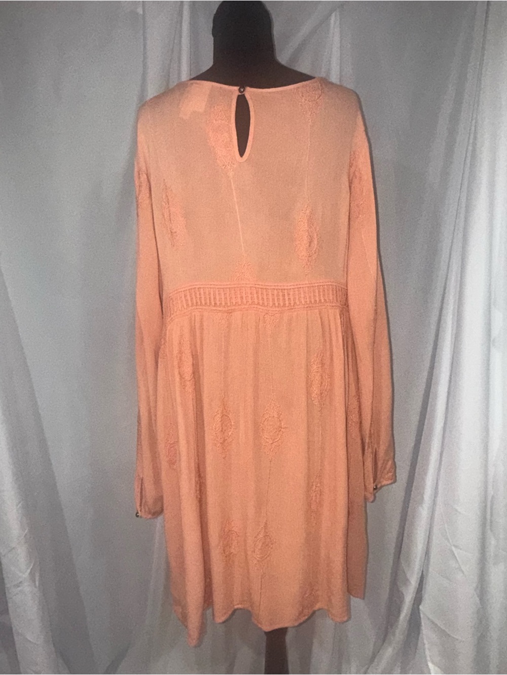 Knox Rose Peach Long-Sleeve Embroidered Boho Tunic Dress - Picture 2 of 12